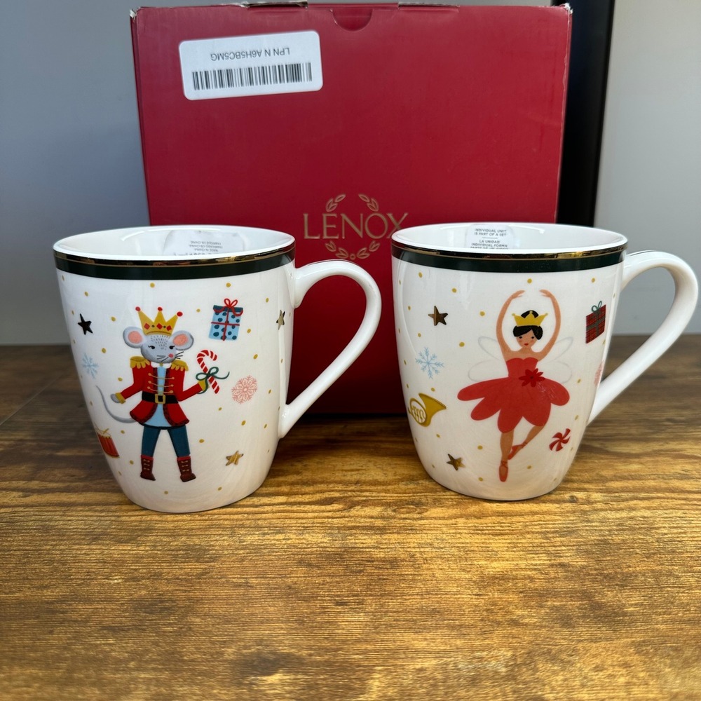 Lenox Nutcracker Ballet Porcelain Mug Set of 2 Ballerina Mouse King Holiday